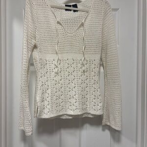 Xhilaration White Knit Top with Lace Accents